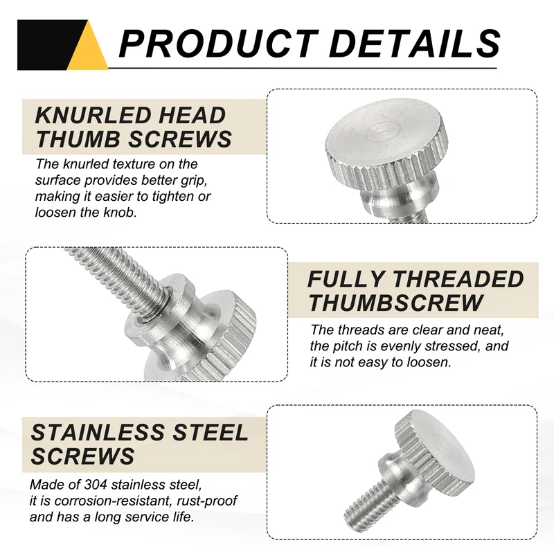 6PCS M4 x 10mm Flat Knurled Head Thumb Screws for Household Appliances