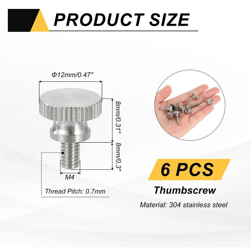 6 PCS M4 x 8mm Flat Knurled Head Thumb Screws for Household Appliances