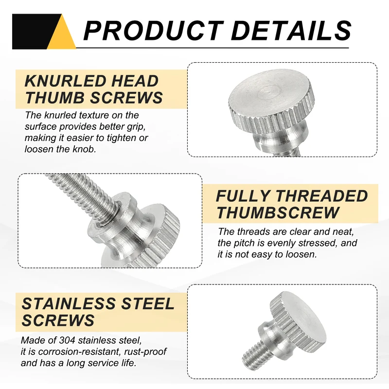 6 PCS M4 x 8mm Flat Knurled Head Thumb Screws for Household Appliances