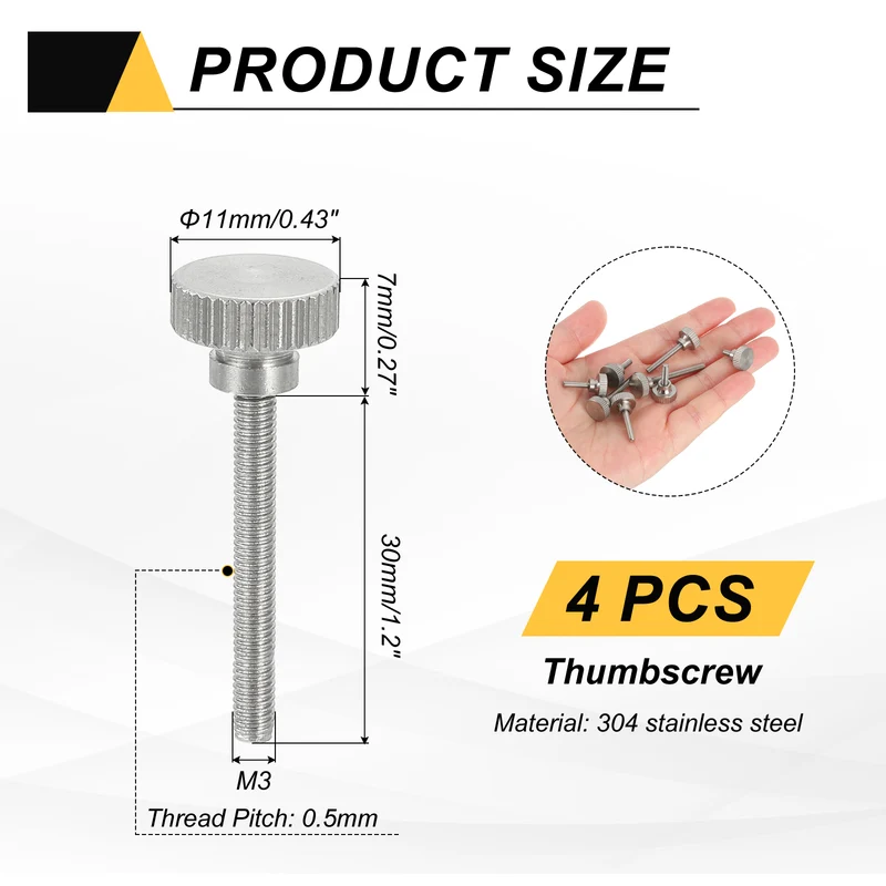 4PCS M3 x 25mm Flat Knurled Head Thumb Screws for Household Appliances