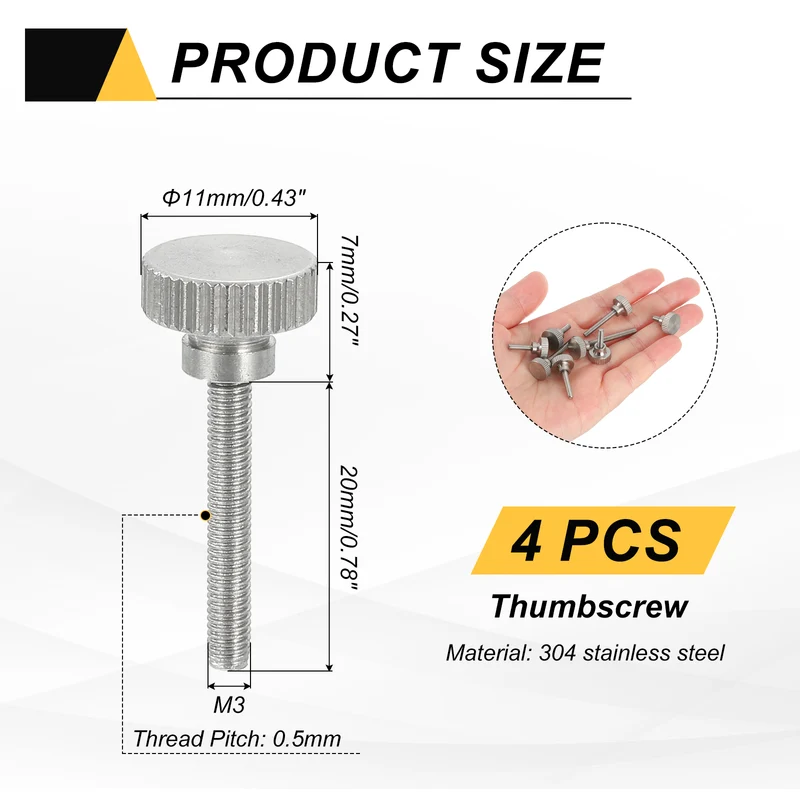 4Pcs M3 x 20mm Flat Knurled Head Thumb Screws for Household Appliances