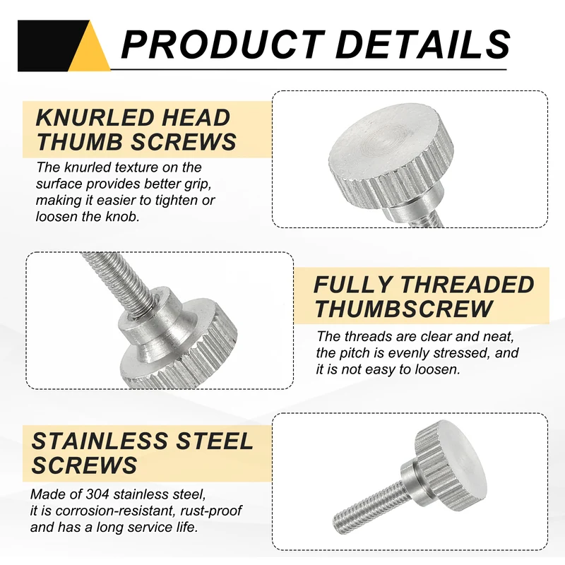 6 PCS M3 x 12mm Flat Knurled Head Thumb Screws for Household Appliances