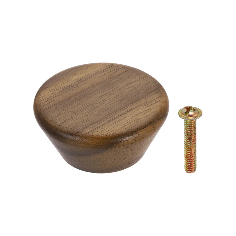 1.77" Flat Head Round Wood Drawer Knob with Screws, Walnut
