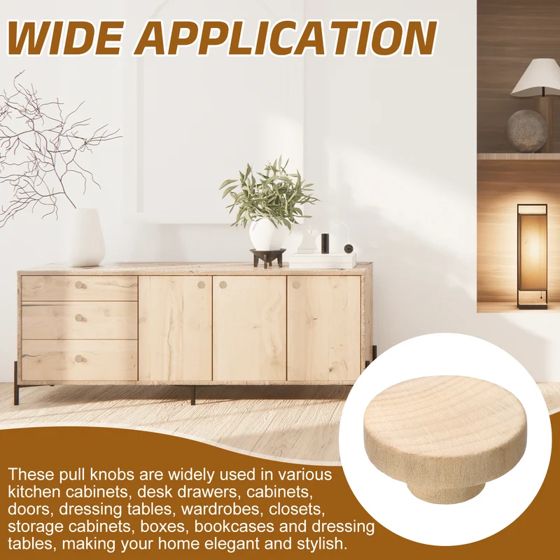 8Pcs Round Wood Drawer Knob, 1.97" Dia Flat Head Dresser Knobs with Screws