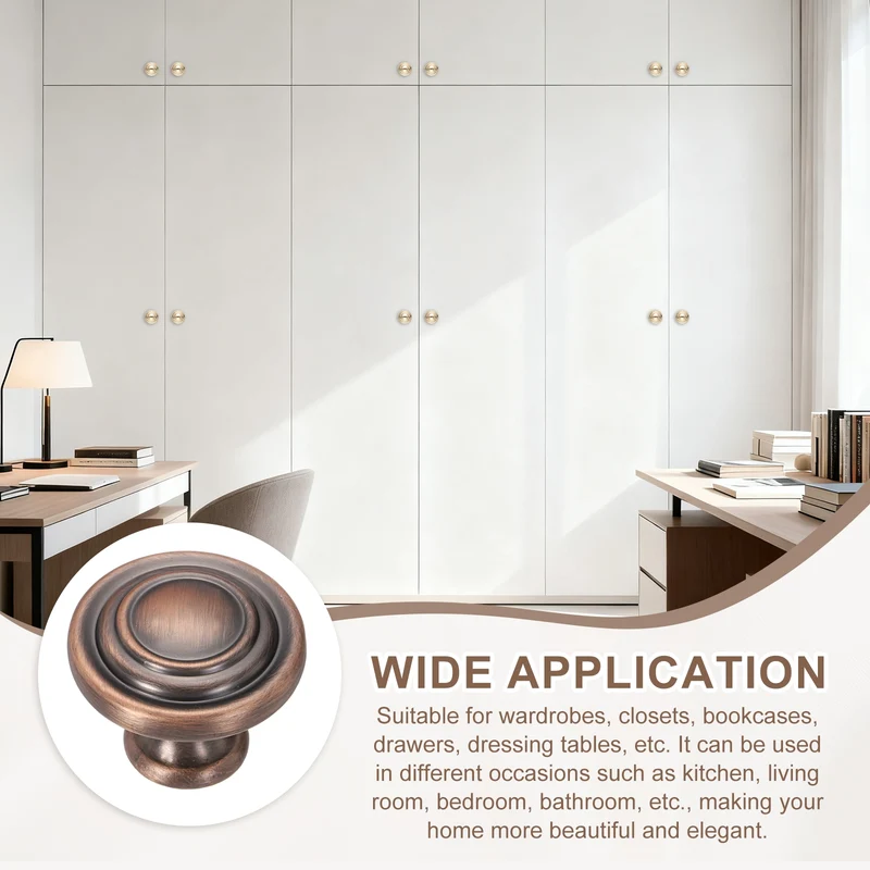 5Pcs Solid Round Drawer Knobs, 1.3" Zinc Alloy Drawer Pulls with Screw, Copper