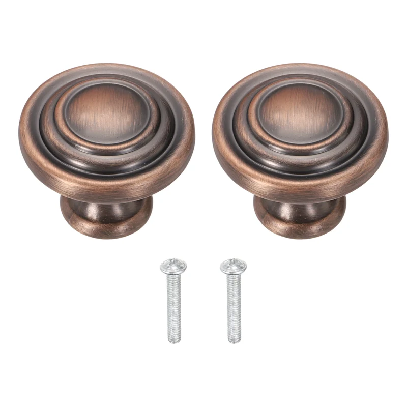 2Pcs Solid Round Drawer Knobs, 1.3" Zinc Alloy Drawer Pulls with Screw, Copper