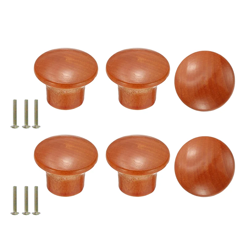 6Pcs Drawer Knobs, Round Dresser Pulls with Screw, Reddish Brown