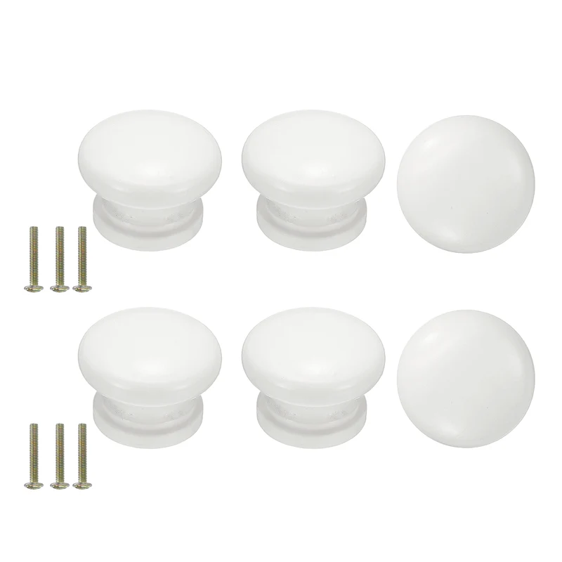 6Pcs Drawer Knobs, Round Dresser with Screw, White