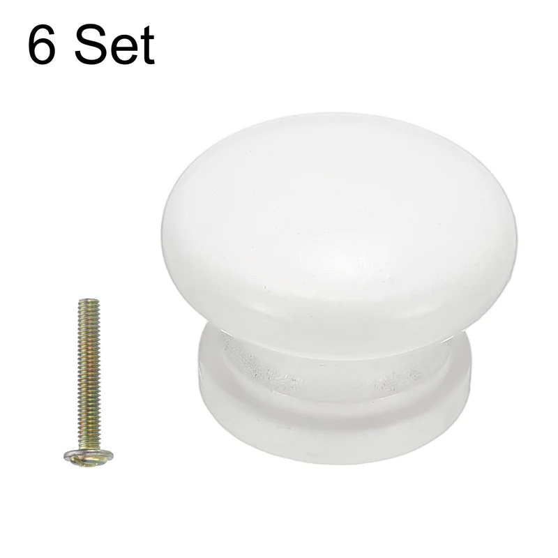 6Pcs Drawer Knobs, Round Dresser with Screw, White