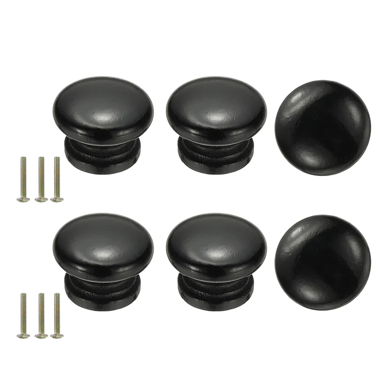 6Pcs Drawer Knobs, Round Dresser with Screw, Black