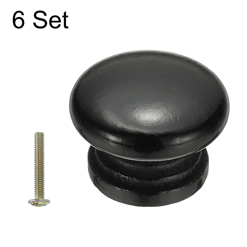 6Pcs Drawer Knobs, Round Dresser with Screw, Black