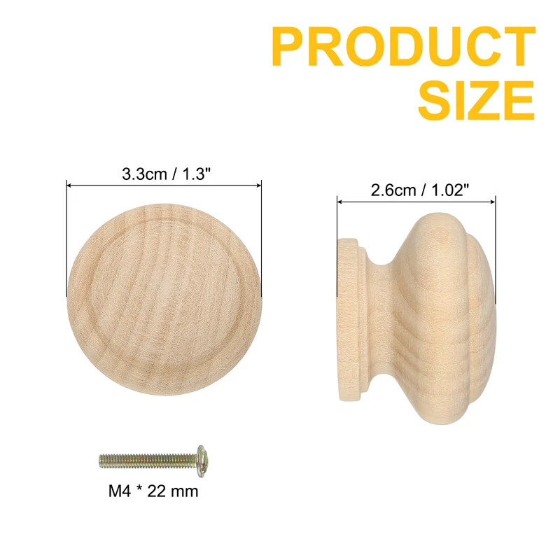 6Pcs Drawer Knobs, Round Dresser with Screw, Wood Color
