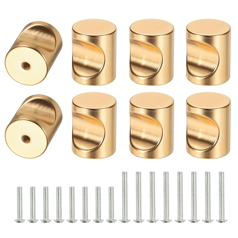 8 Pcs Cylindrical Aluminum Alloy Knobs, Single Hole Pull with Screw, 20mm Gold