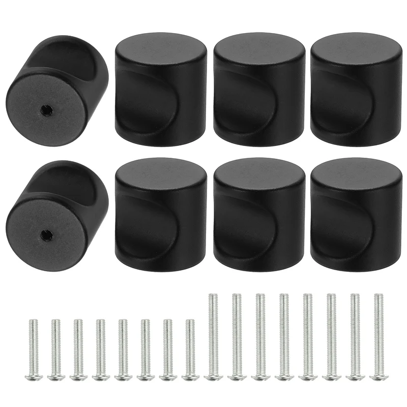 8 Pcs Cylindrical Aluminum Alloy Knobs, Single Hole Pull with Screw, 25mm Black