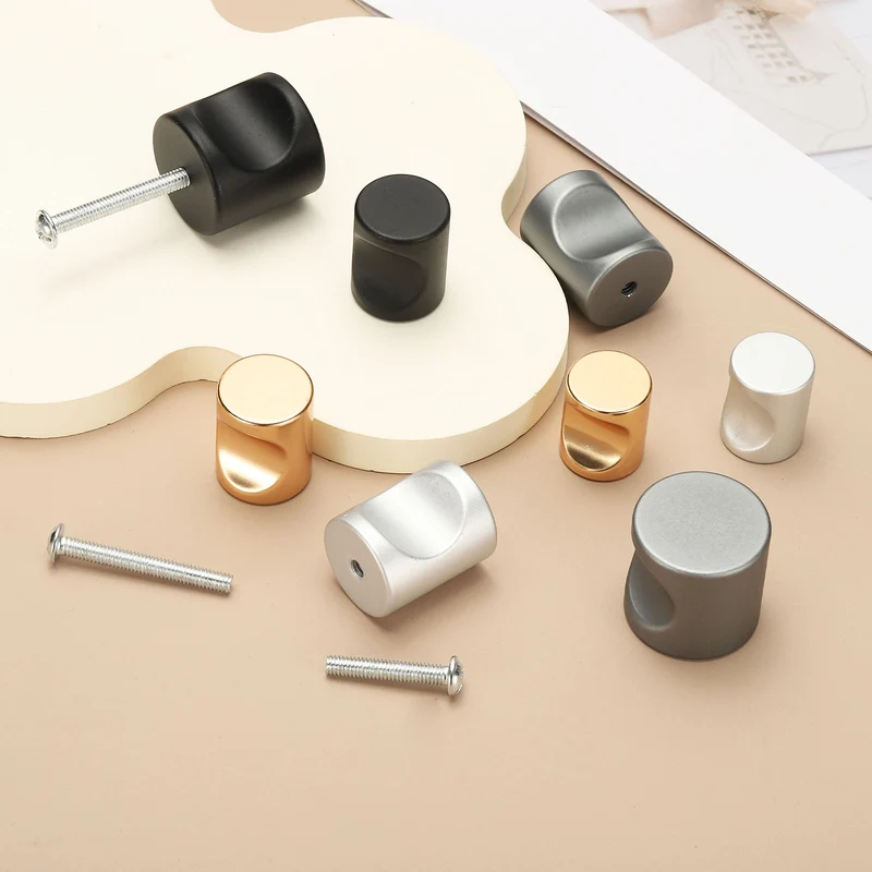 8 Pcs Cylindrical Aluminum Alloy Knobs, Single Hole Pull with Screw, 25mm Silver