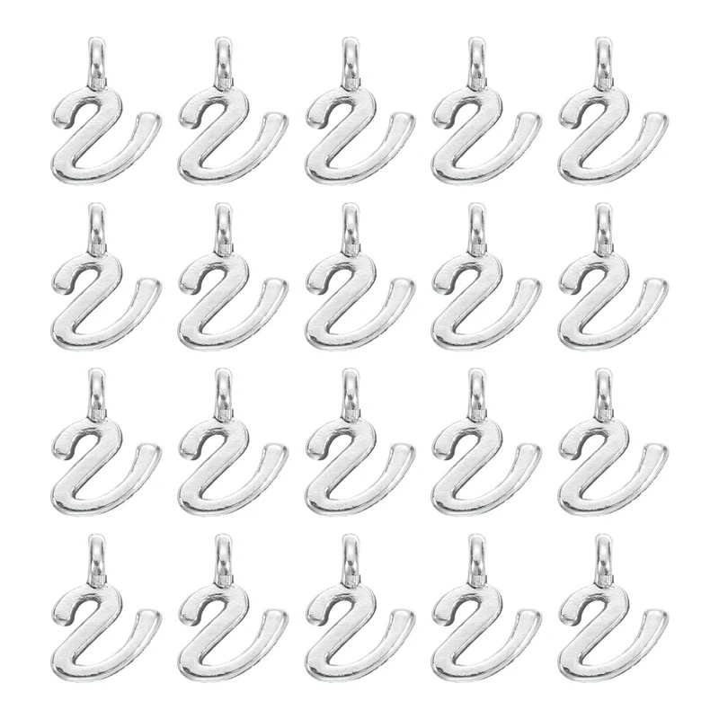 100Pcs A-Z Alphabet Charm, Metal Alphabet V Letter Charm Initial Charm, Silver
