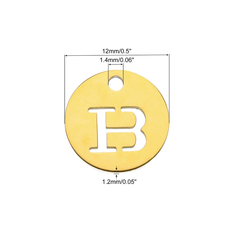 Alphabet Letter Charm Letter B 12mm(1/2") Round Capital Alphabet Charm Stainless Steel Gold Tone for Pendant, DIY Jewelry Making, Pack of 5