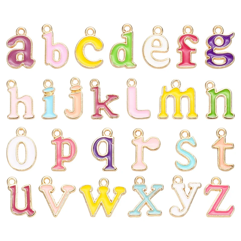 52Pcs A-Z Alphabet Letters Charm, Enamel Letter Charm, Multicolor