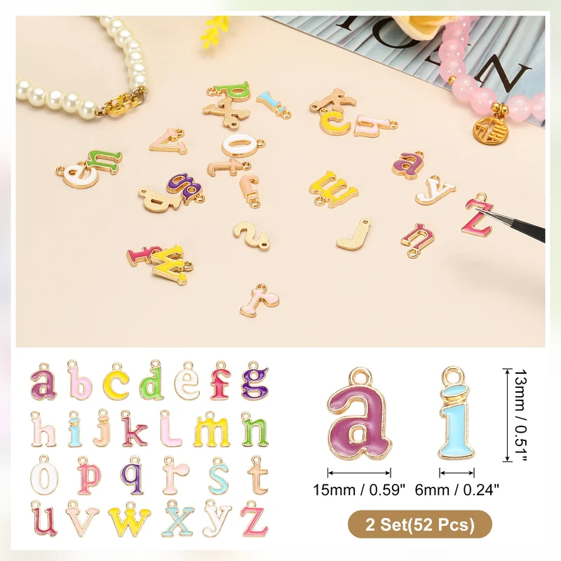 52Pcs A-Z Alphabet Letters Charm, Enamel Letter Charm, Multicolor