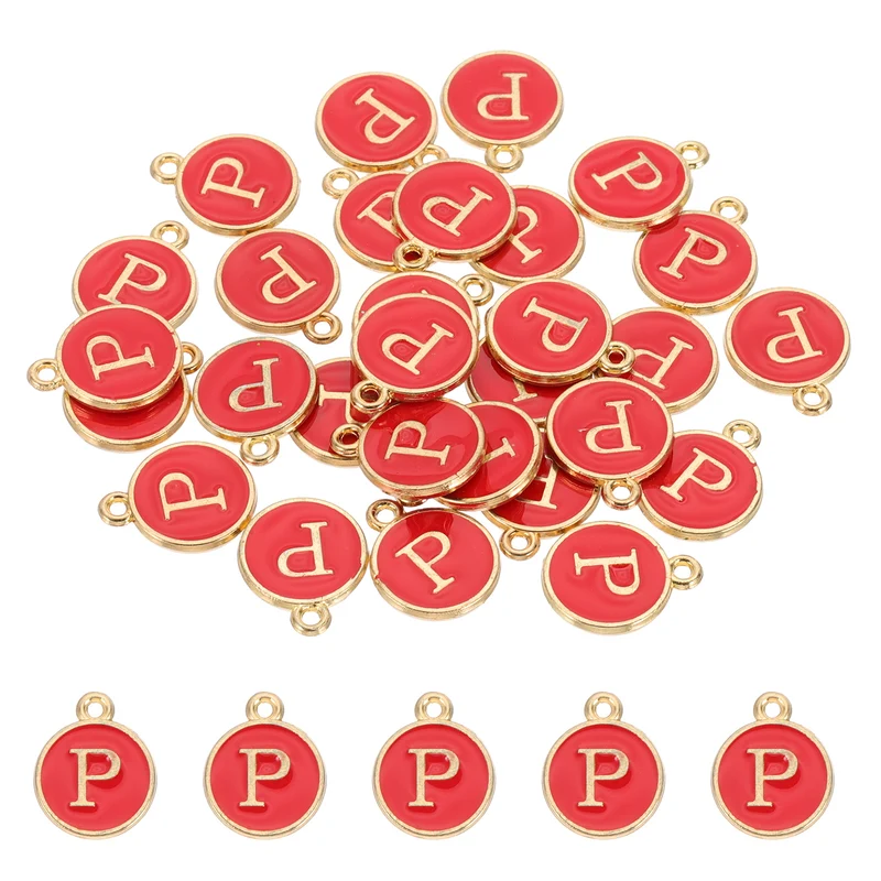 Letter Charm, 30 Pcs Capital Initial Alphabet P Letter Charm for Bracelet, Red