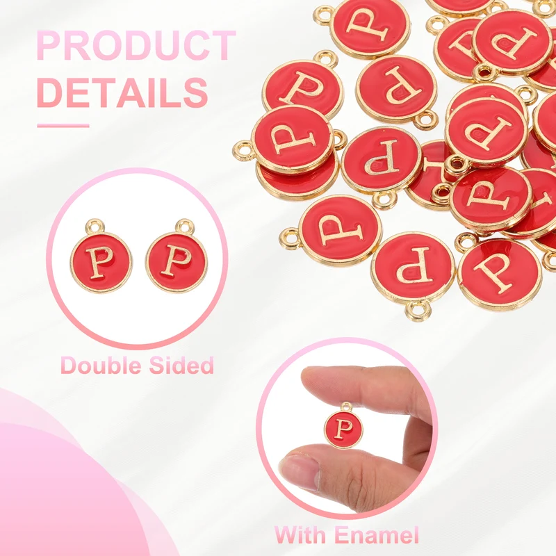Letter Charm, 30 Pcs Capital Initial Alphabet P Letter Charm for Bracelet, Red