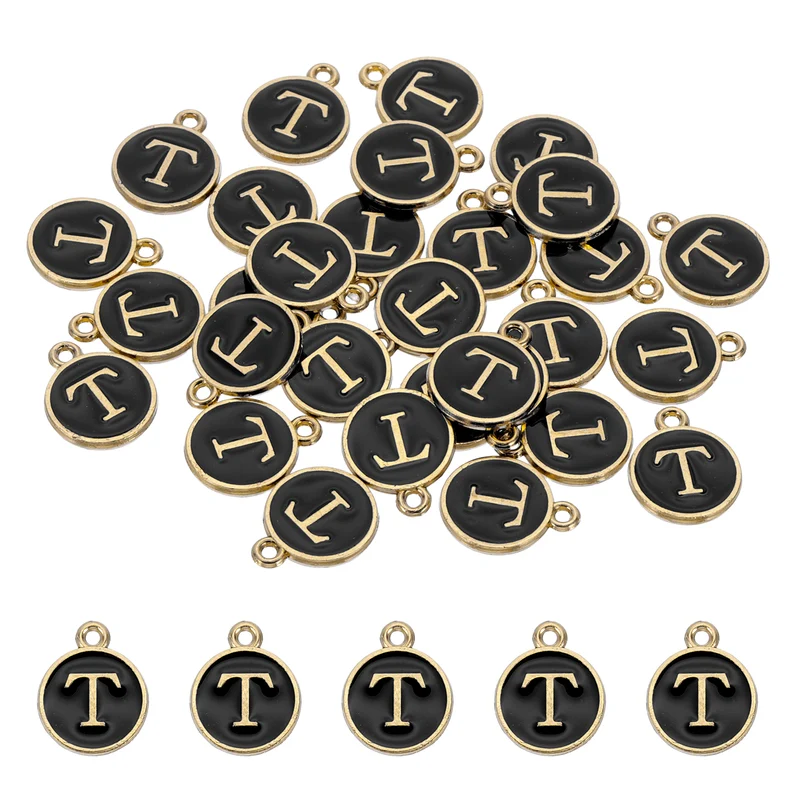 Letter Charm, 30 Pcs Capital Initial Alphabet T Letter Charm for Bracelet, Black