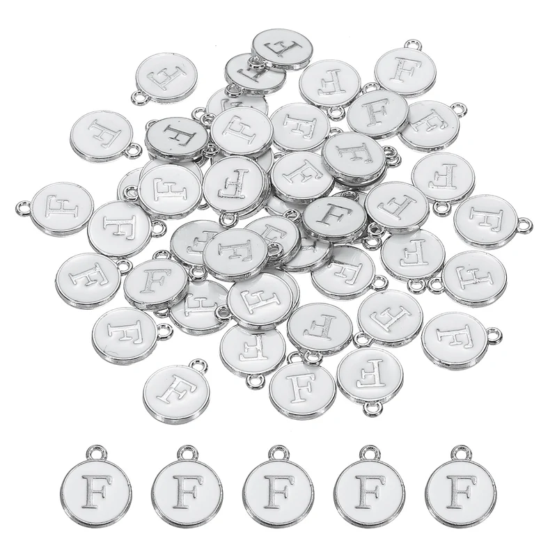 50 Pcs Alphabet F Enamel Letter Charm Enamel Initial Charm White
