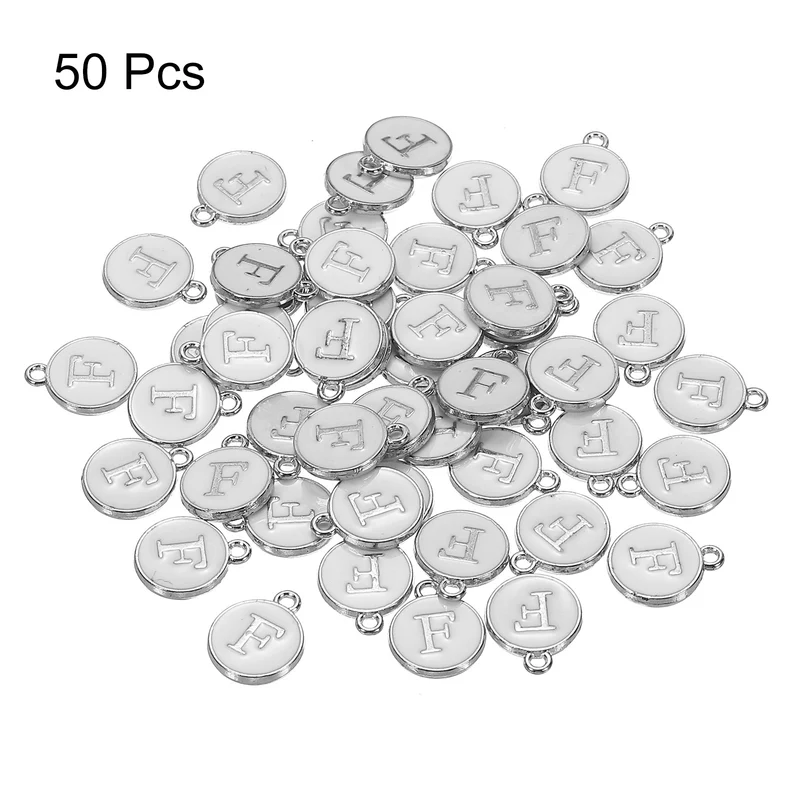 50 Pcs Alphabet F Enamel Letter Charm Enamel Initial Charm White