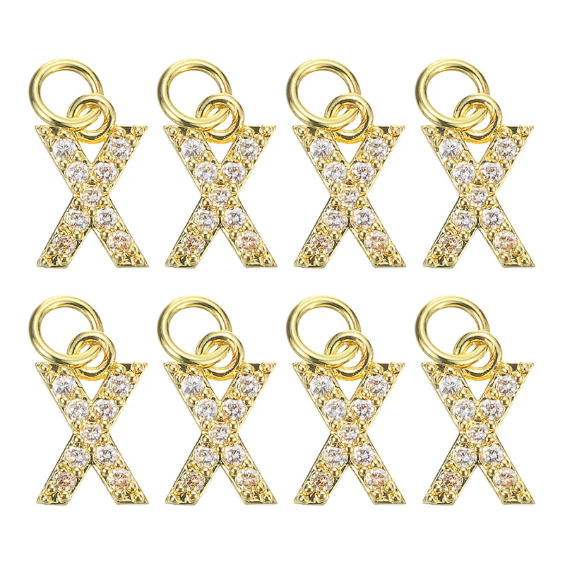 Rhinestone Letter Charm, 8pcs 3.2mm Copper X Letter Charm, Golden