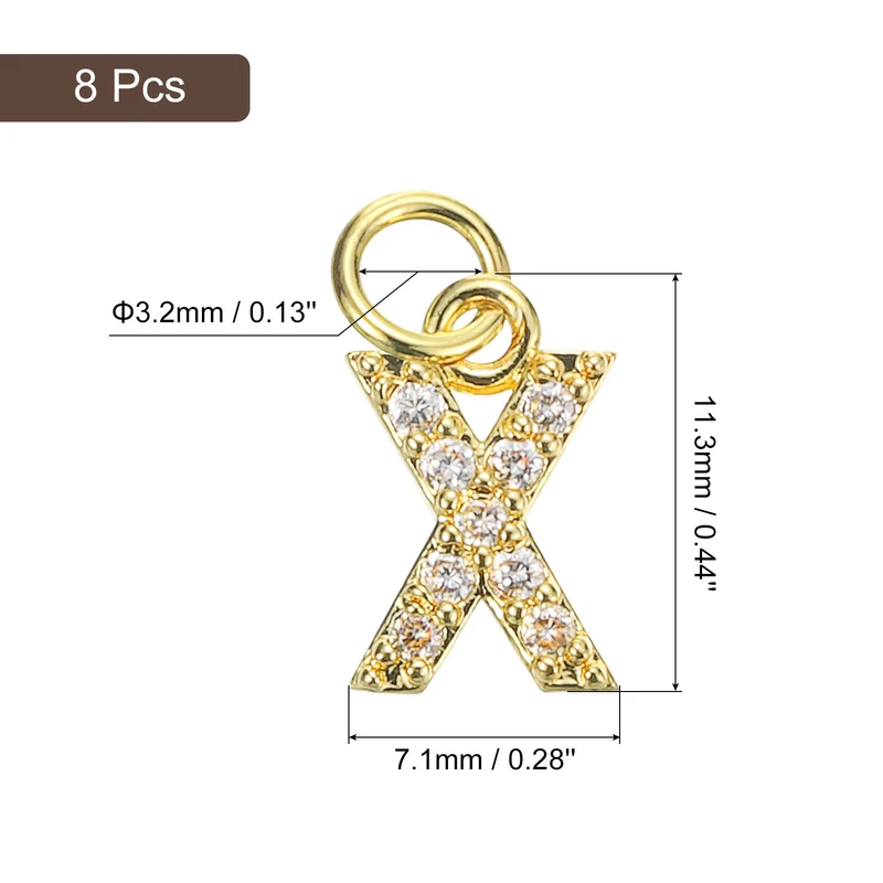 Rhinestone Letter Charm, 8pcs 3.2mm Copper X Letter Charm, Golden