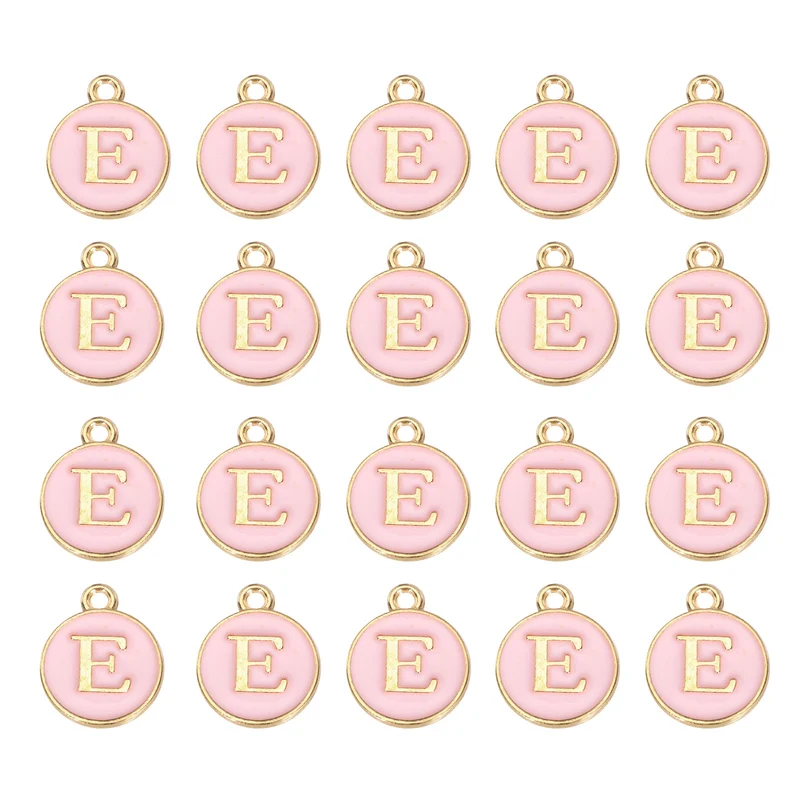 36pcs Letter E Pendants Double Sided Charm Enamel Alphabet Pendant Gold & Pink