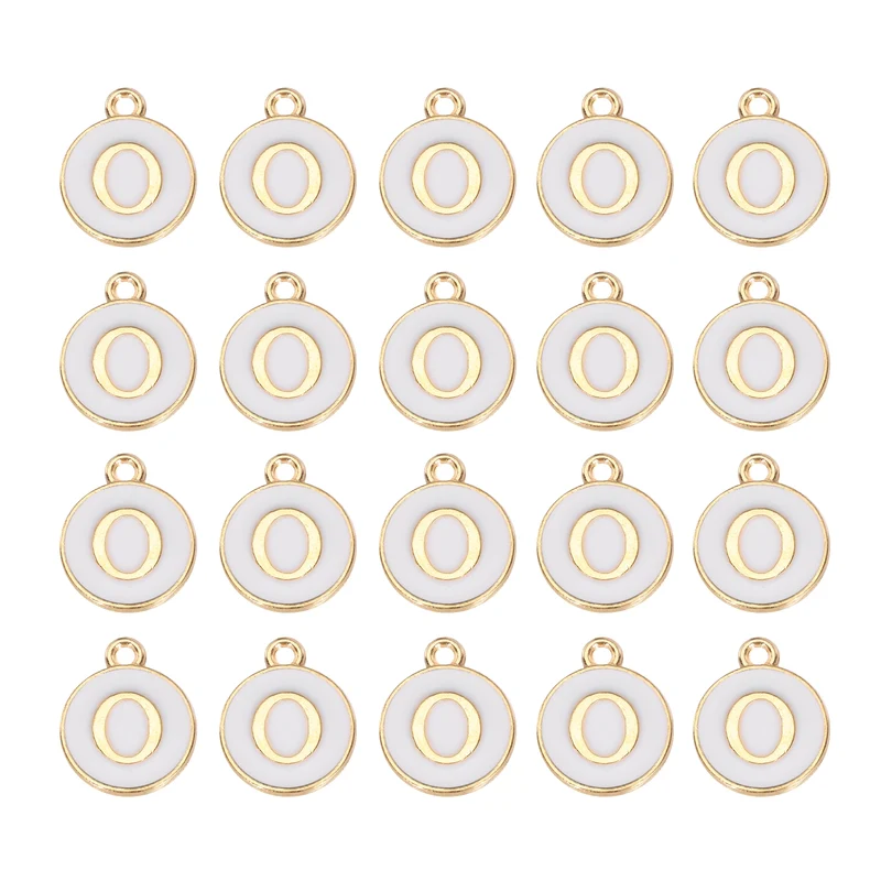 36pcs Letter O Pendants Double Sided Charm Enamel Alphabet Pendant Gold & White