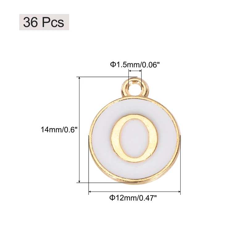 36pcs Letter O Pendants Double Sided Charm Enamel Alphabet Pendant Gold & White