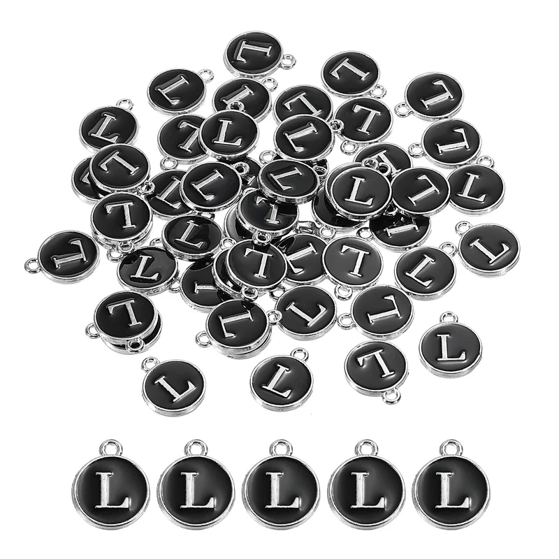 50 Pcs Alphabet L Enamel Letter Charm Enamel Initial Charm Black