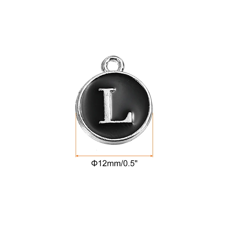 50 Pcs Alphabet L Enamel Letter Charm Enamel Initial Charm Black