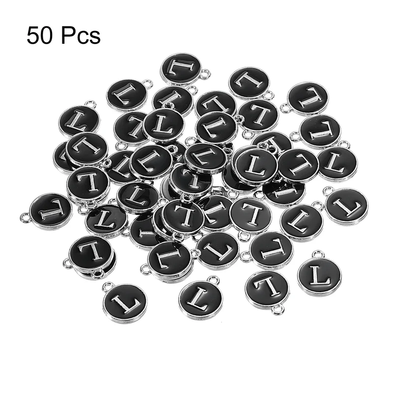 50 Pcs Alphabet L Enamel Letter Charm Enamel Initial Charm Black