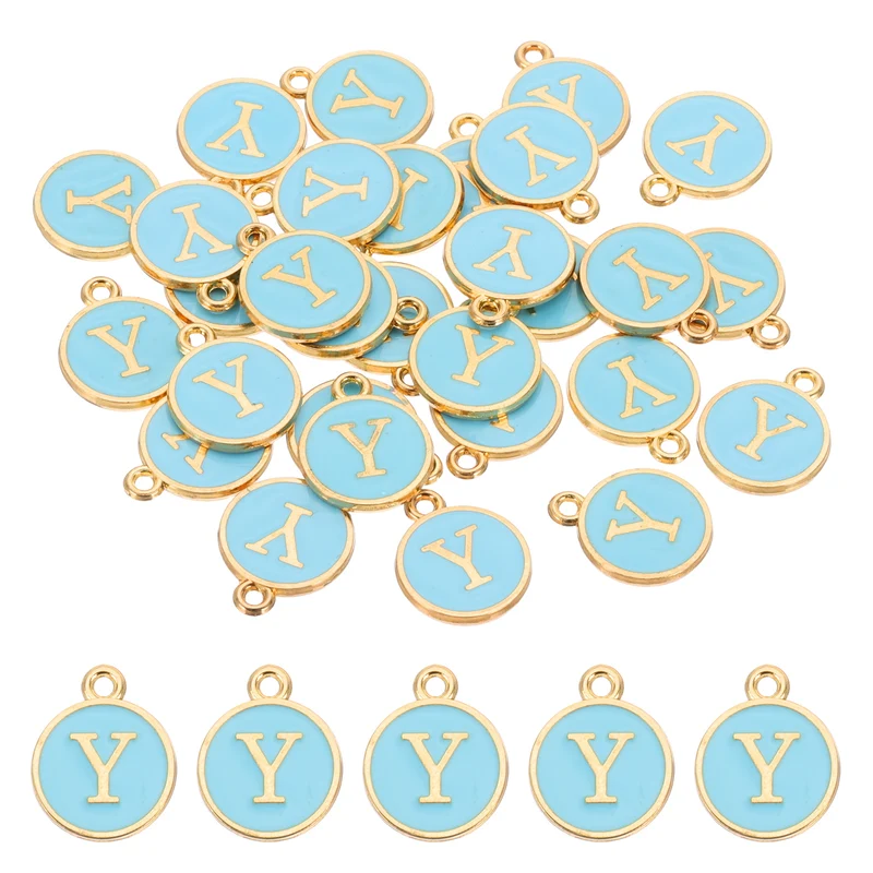 Letter Charm, 30 Pcs Capital Initial Alphabet Y Letter Charm for Bracelet, Blue