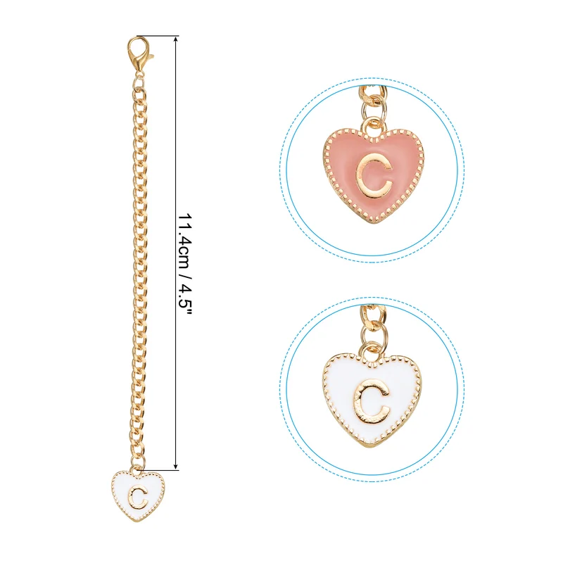 Letter Charm Accessories, 2 Pack Heart Shape, Letter C