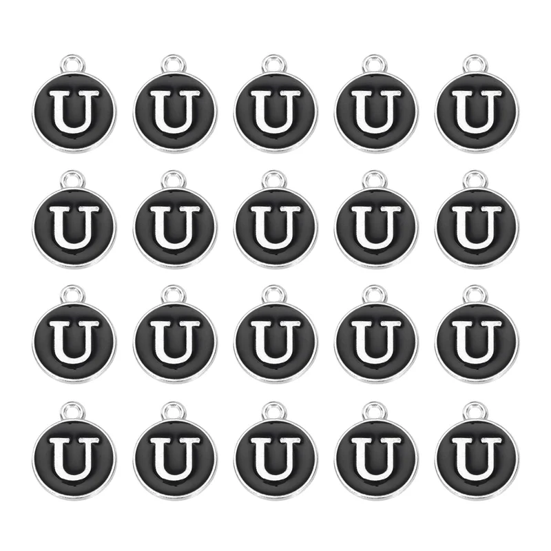36pcs Letter U Pendants Double Sided Charm Enamel Alphabet Pendant White & Black