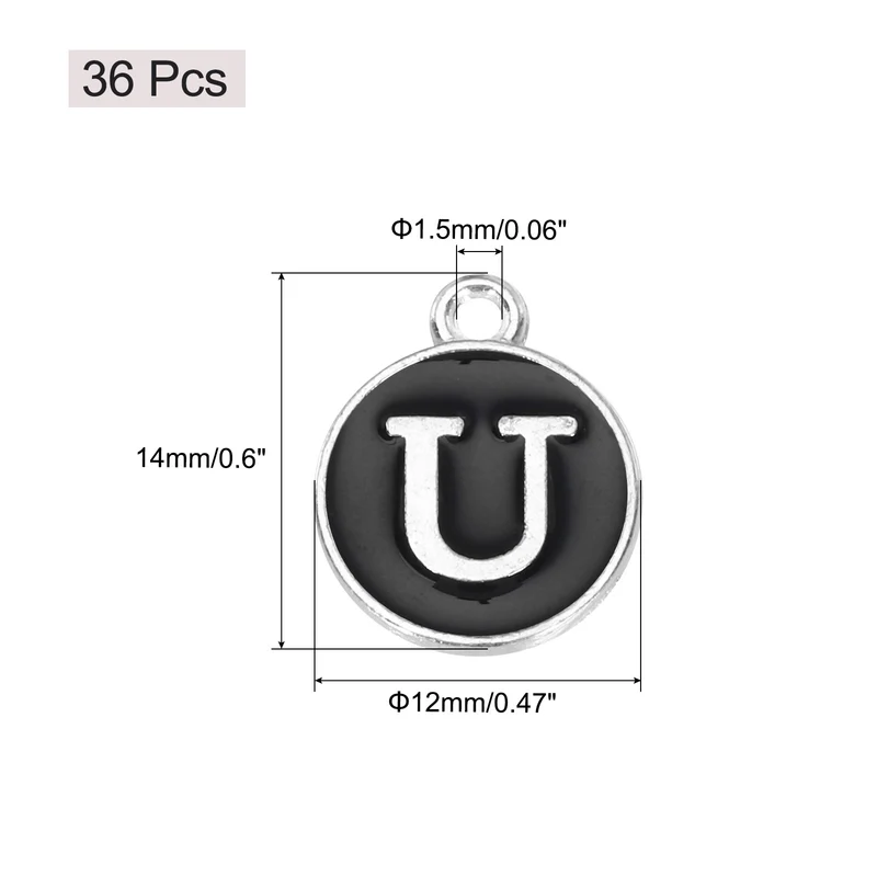 36pcs Letter U Pendants Double Sided Charm Enamel Alphabet Pendant White & Black
