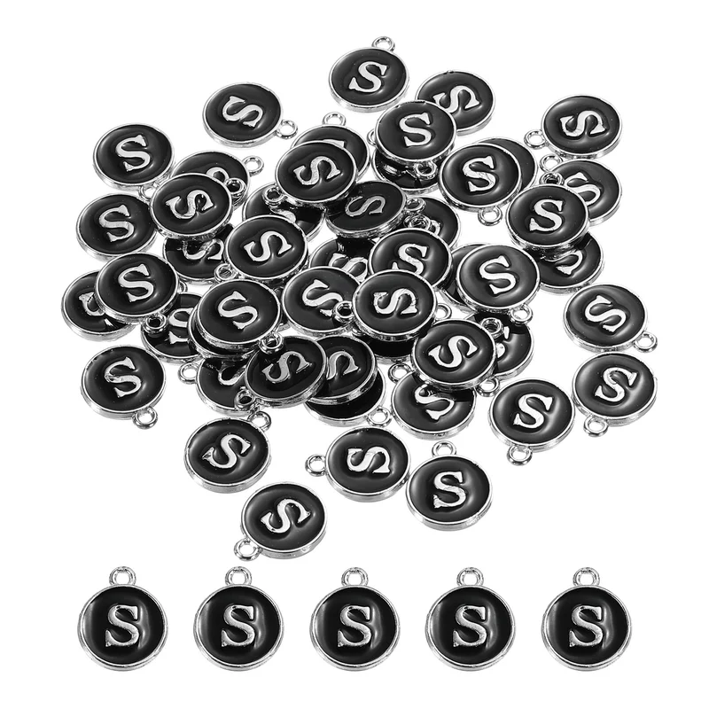 50 Pcs Alphabet S Enamel Letter Charm Enamel Initial Charm Black