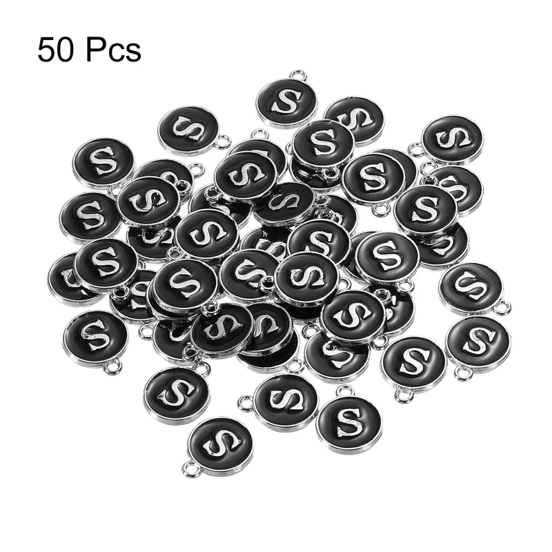 50 Pcs Alphabet S Enamel Letter Charm Enamel Initial Charm Black