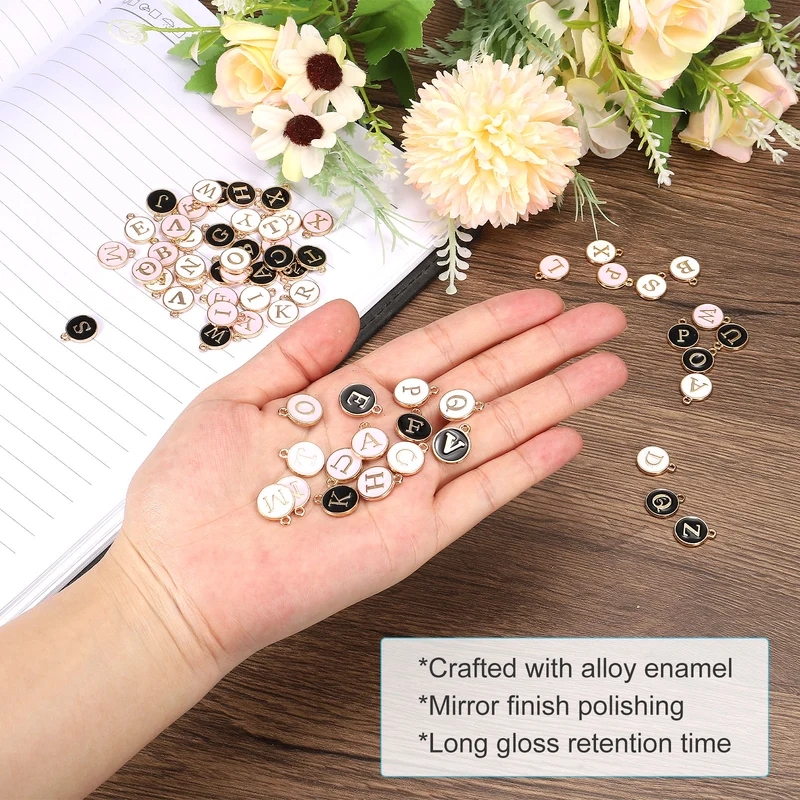 50 Pcs Alphabet S Enamel Letter Charm Enamel Initial Charm Black