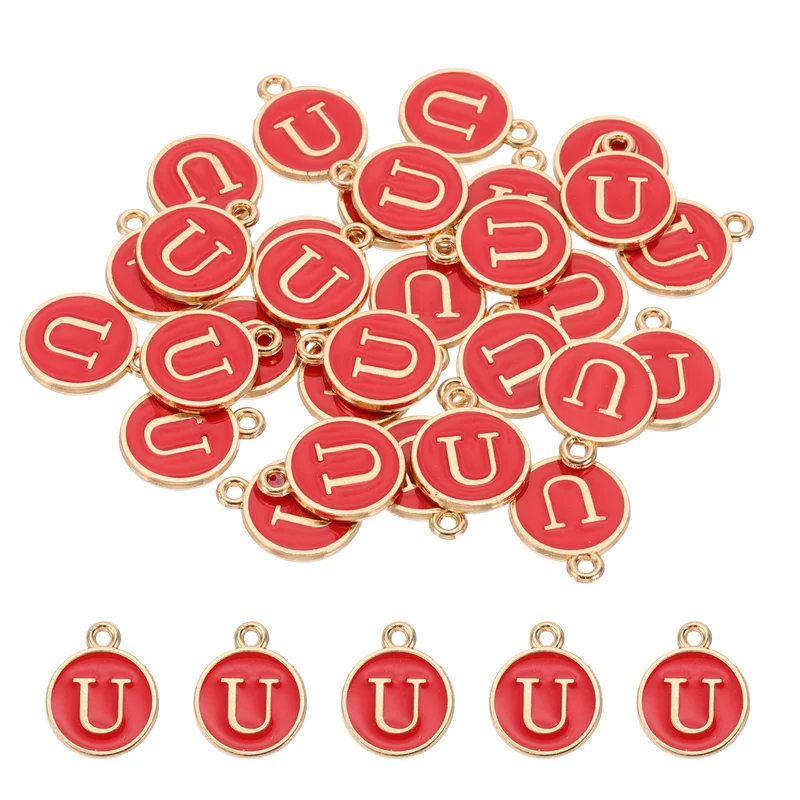 Letter Charm, 30 Pcs Capital Initial Alphabet U Letter Charm for Bracelet, Red