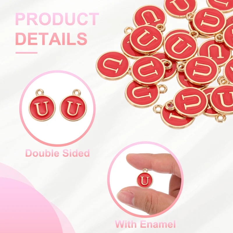 Letter Charm, 30 Pcs Capital Initial Alphabet U Letter Charm for Bracelet, Red