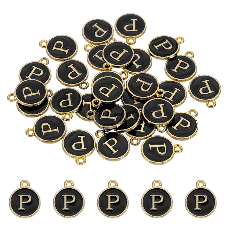Letter Charm, 30 Pcs Capital Initial Alphabet P Letter Charm for Bracelet, Black