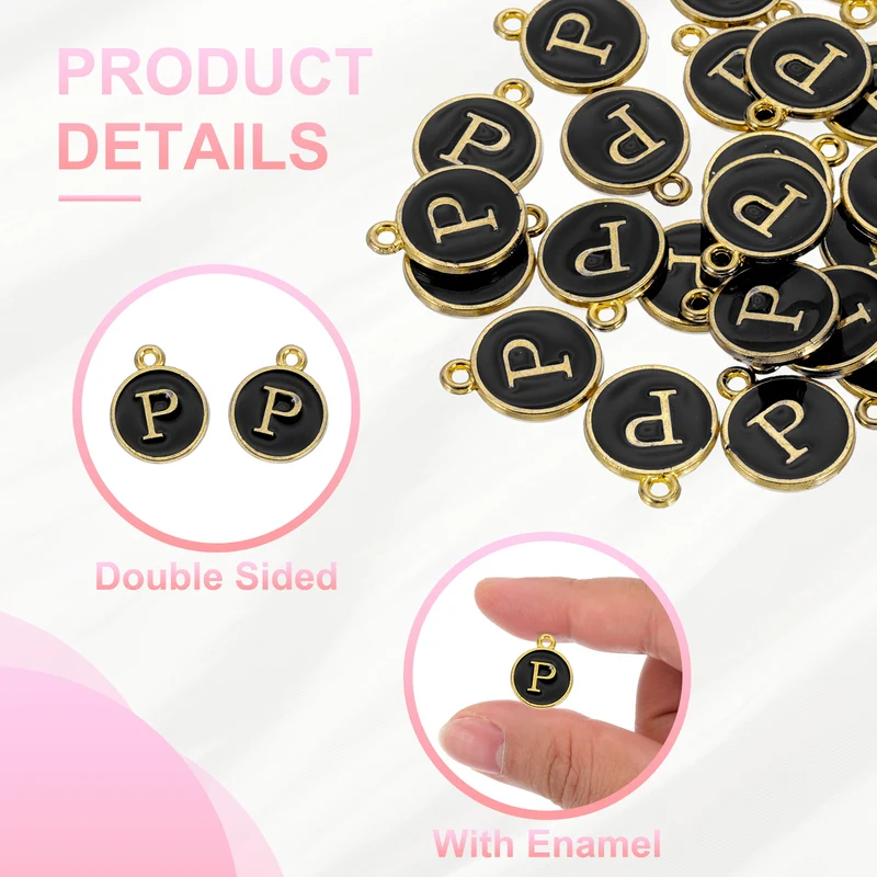 Letter Charm, 30 Pcs Capital Initial Alphabet P Letter Charm for Bracelet, Black