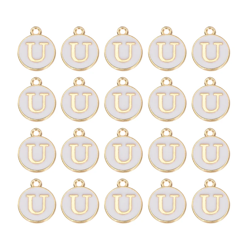 36pcs Letter U Pendants Double Sided Charm Enamel Alphabet Pendant Gold & White