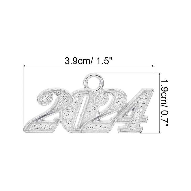 2024 Graduation Tassel Charm, 30 Pcs Alloy 2024 Year Large Letter Charm, Silver
