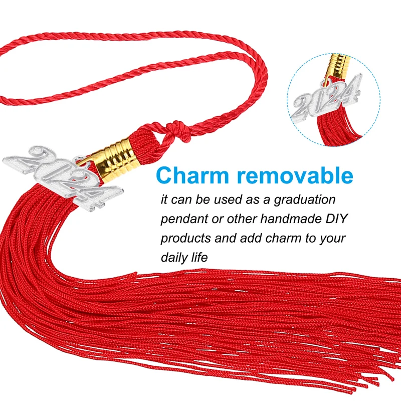 2024 Graduation Tassel Charm, 30 Pcs Alloy 2024 Year Large Letter Charm, Silver